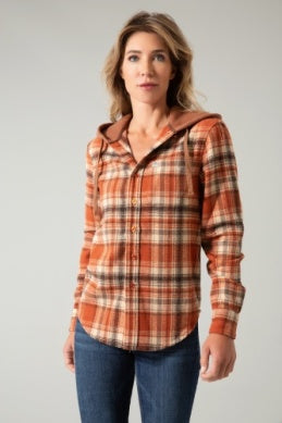 Kimes Ranch Women's Delano Burnt Orange Flannel Hoodie