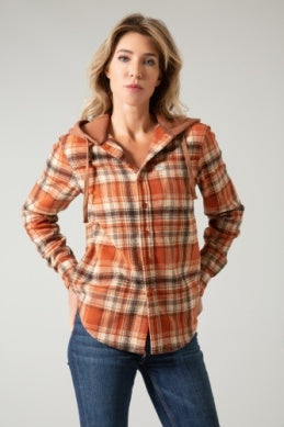 Kimes Ranch Women's Delano Burnt Orange Flannel Hoodie