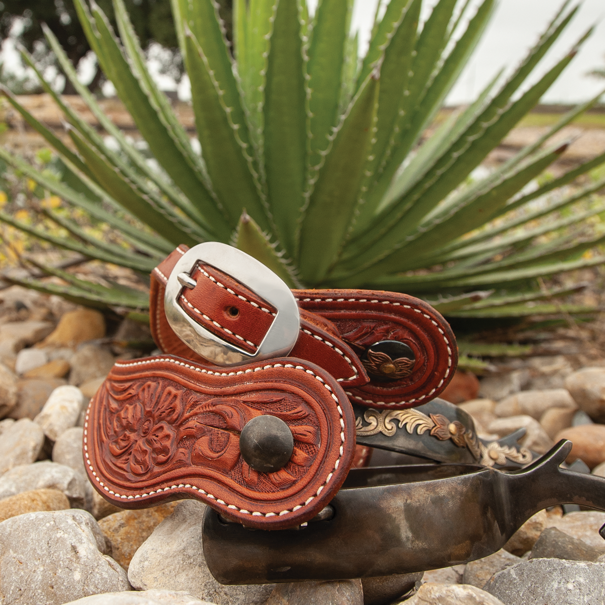 Martin Rancher Spur Straps with Alpine Flower