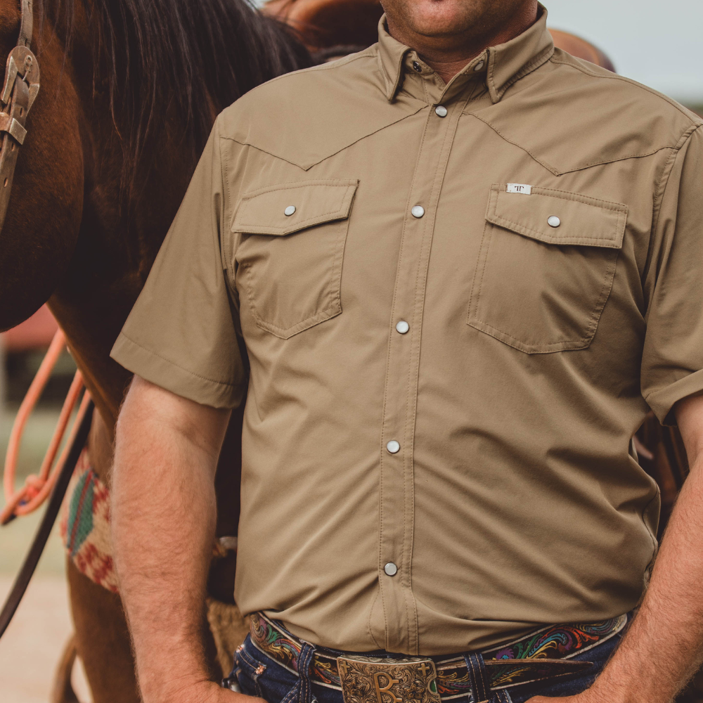 Ferrell Men's Core Khaki Short Sleeve Western Shirt