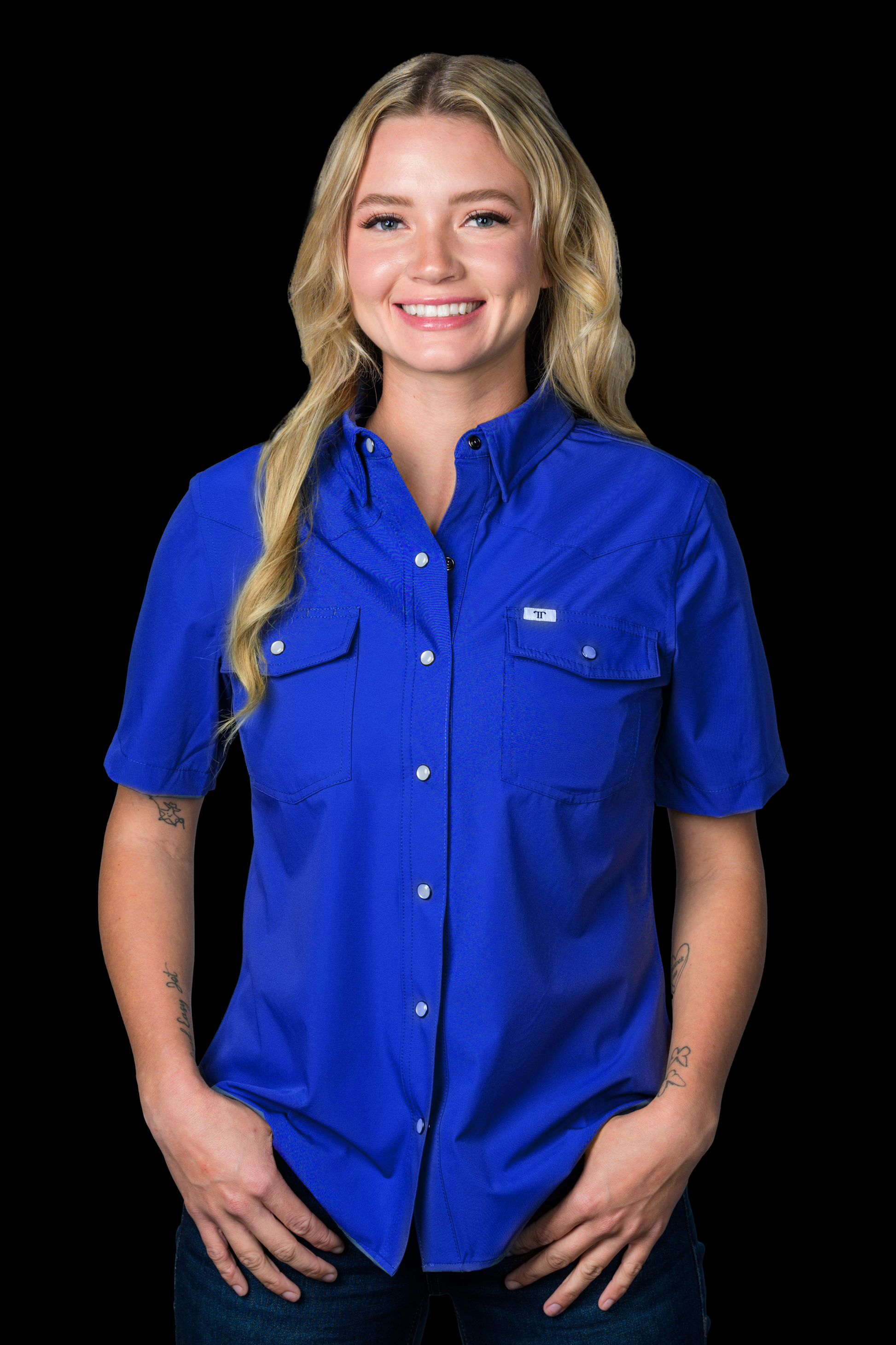 Ferrell Women's CORE Cobalt Blue Short Sleeve Western Shirt XLarge