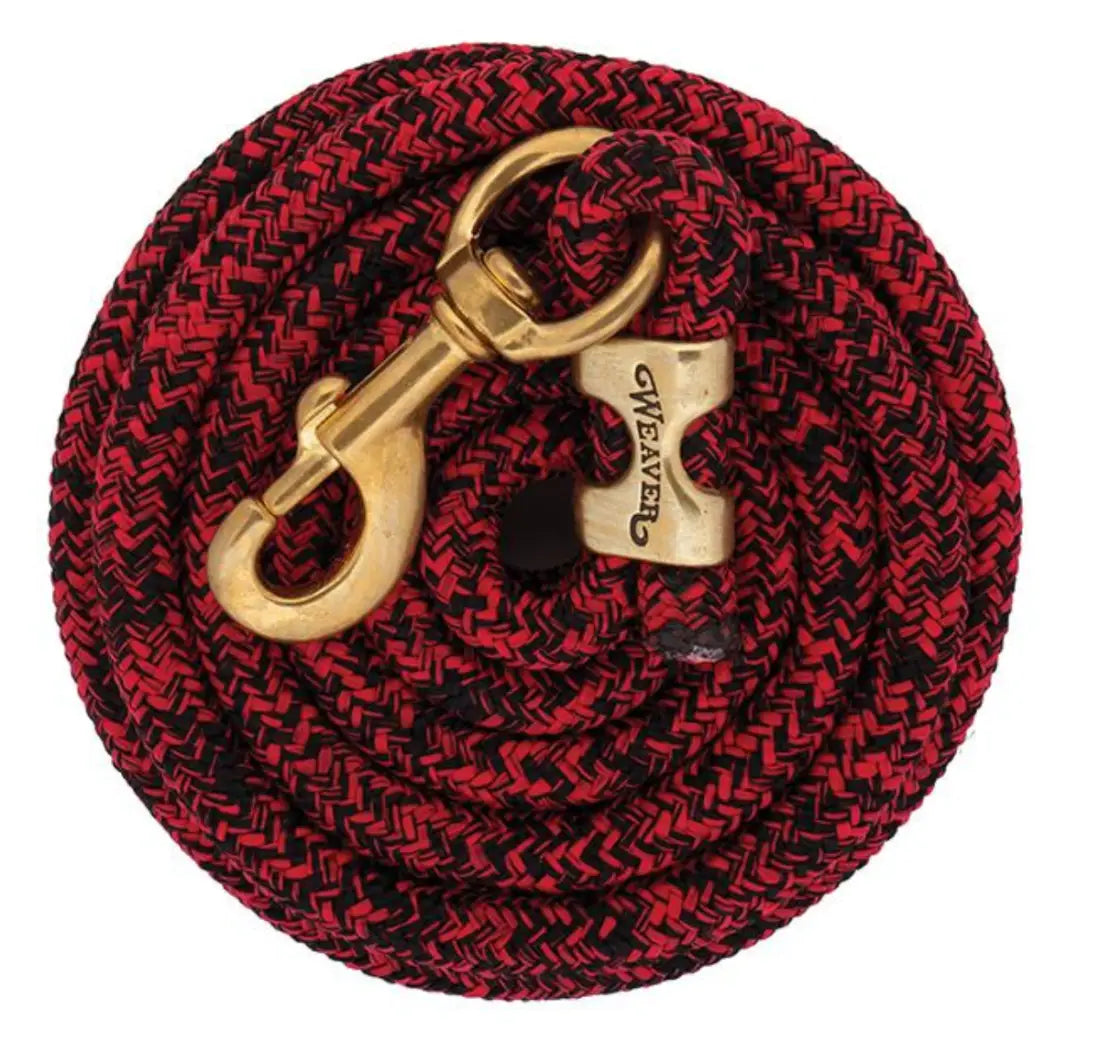 Weaver Poly Lead Rope with a Solid Brass 225 Snap Red/Black Halter