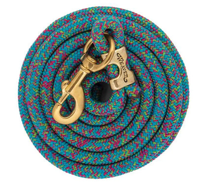Weaver Poly Lead Rope with a Solid Brass 225 Snap Sky Blue/Raspberry/Lime Green Halter