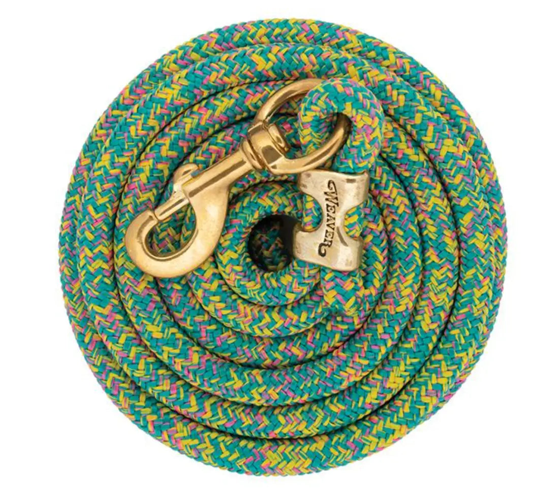 Weaver Poly Lead Rope with a Solid Brass 225 Snap Turquoise/Hot Pink/Bright Yellow Halter