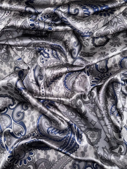 Wild Rags by Lois - Paisley Gray/Navy Charmeuse / 36x36 Wild Rags & Scarves