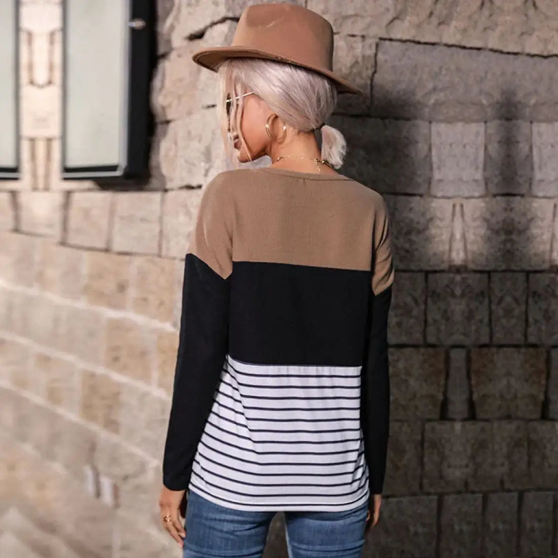 Women’s 3 Layer Striped Knit Blouse Women’s Tank/Blouse