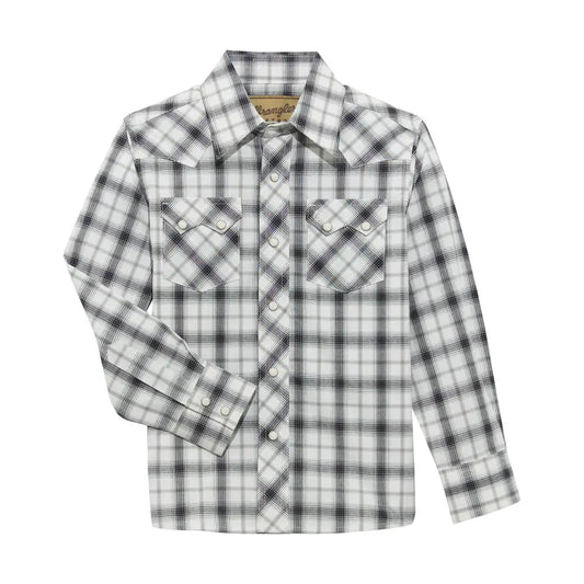 Wrangler Boy’s Retro White & Black Plaid Western Shirt XXSmall Boy’s Western