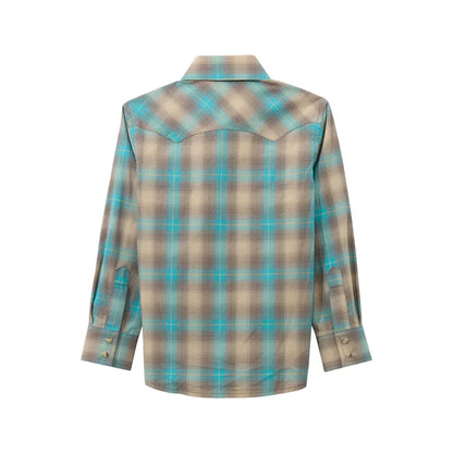 Wrangler Boy’s Tan & Turquoise Plaid Retro Western Shirt Boy’s Western