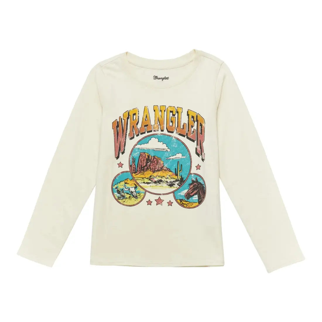 Wrangler Girl’s Cream Circle Scene Long Sleeve T-Shirt XSmall Girl’s T-Shirt