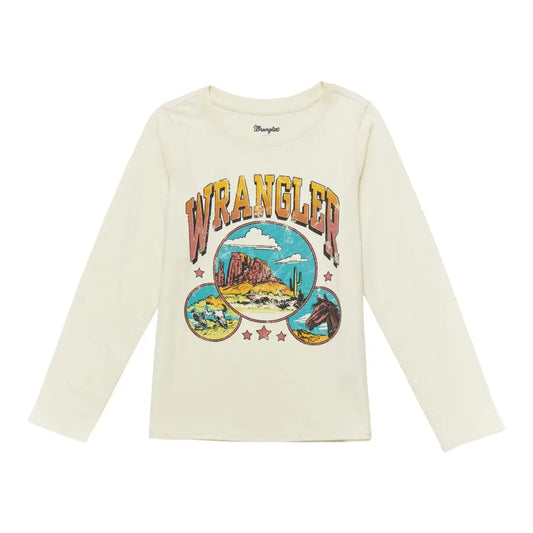 Wrangler Girl’s Cream Circle Scene Long Sleeve T-Shirt XSmall Girl’s T-Shirt