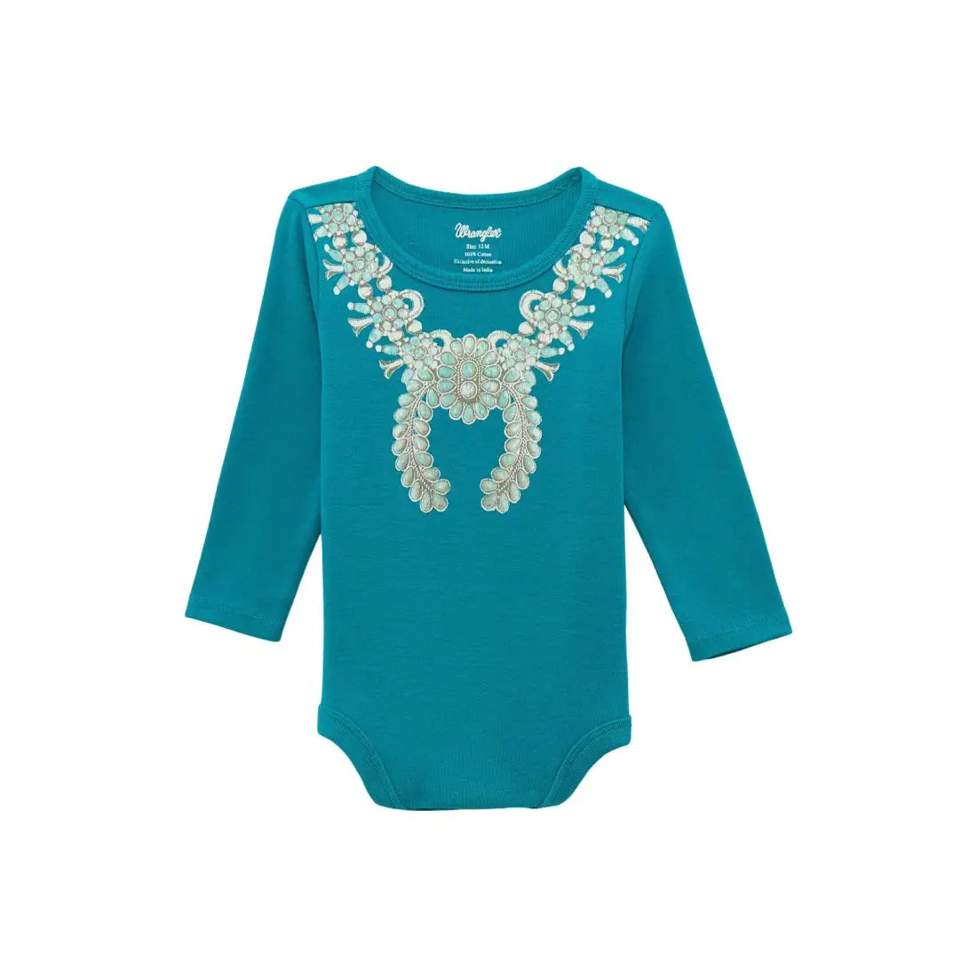 Wrangler Girl’s Infant Teal Turquoise Necklace Long Sleeve Bodysuit Girl’s Infant
