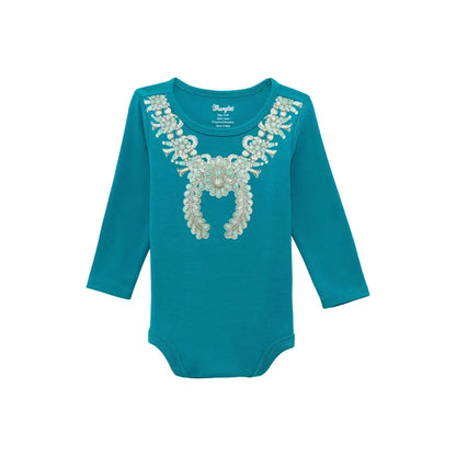 Wrangler Girl’s Infant Teal Turquoise Necklace Long Sleeve Bodysuit Girl’s Infant