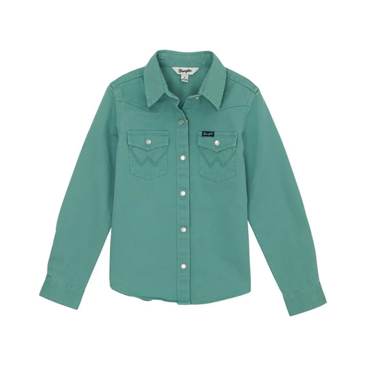 Wrangler Girl’s Teal Colorwash Western Shirt XSmall Girl’s Western