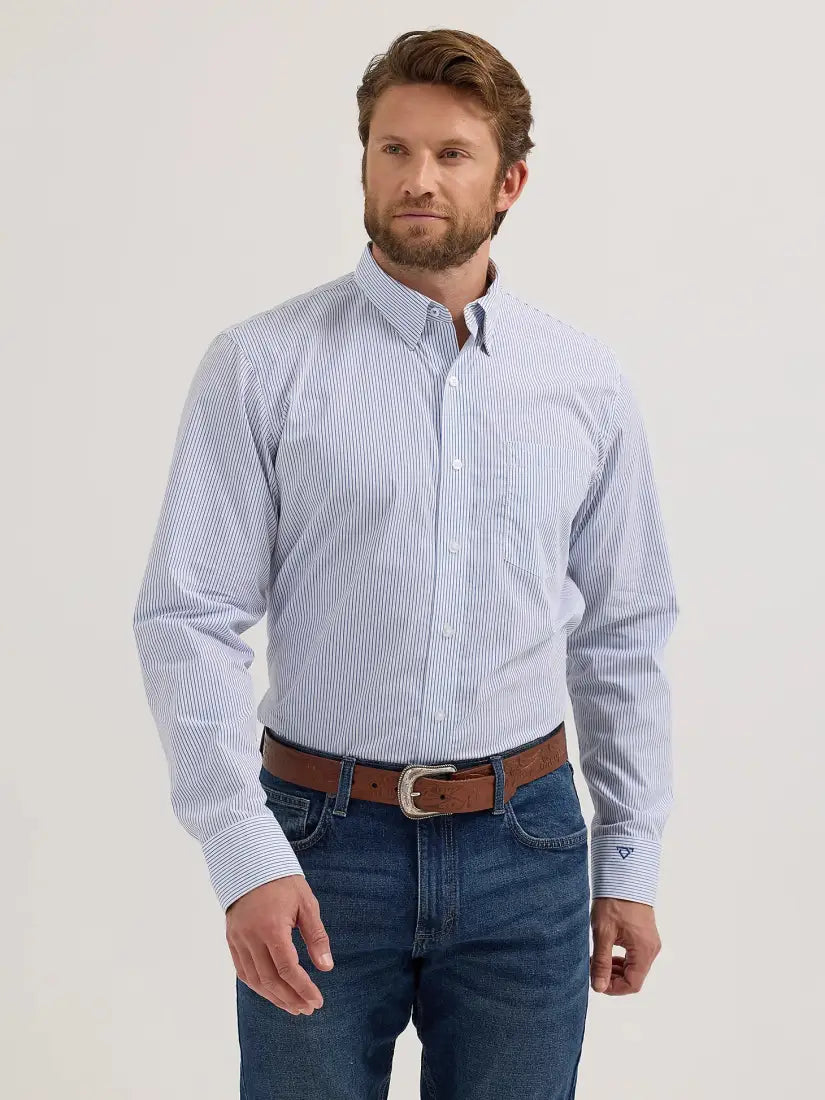 Wrangler Men’s Big & Tall Cody Johnson Blue Pinstripe Western Shirt Men’s Extended Sizes