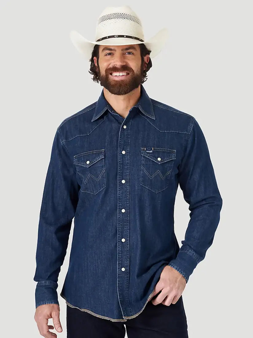 Wrangler Men’s Big & Tall Cowboy Cut Dark Denim Western Shirt Men’s Extended Sizes