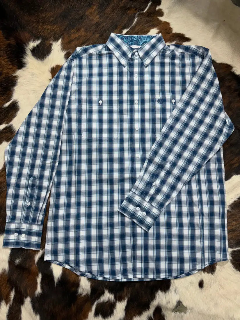 Wrangler Men’s Big & Tall George Strait Blue Plaid Western Shirt Men’s Extended Sizes