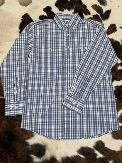 Wrangler Men’s Big & Tall George Strait Dark Blue Plaid Western Shirt Men’s Extended Sizes