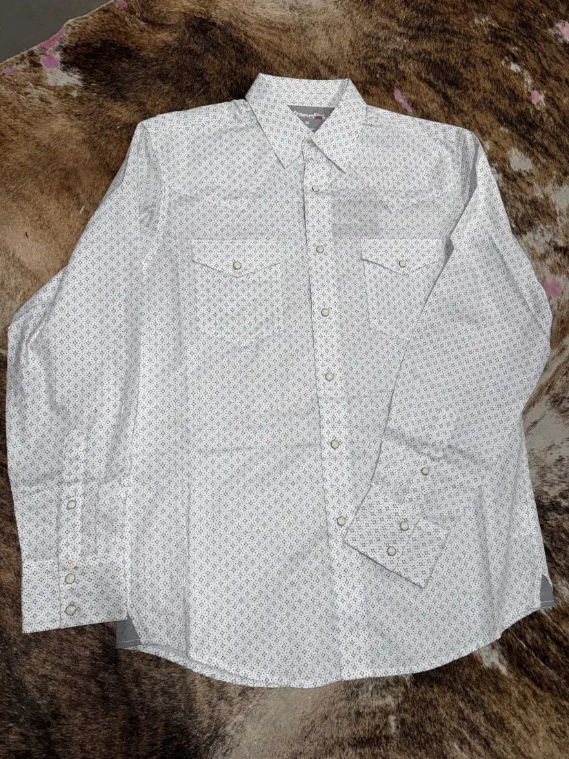 Wrangler Men’s Big & Tall White Turquoise Diamond 20X Competition Western Shirt Medium Tall Men’s Extended Sizes