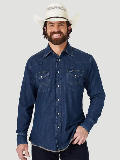 Wrangler Men’s Cowboy Cut Dark Denim Western Shirt Men’s Western