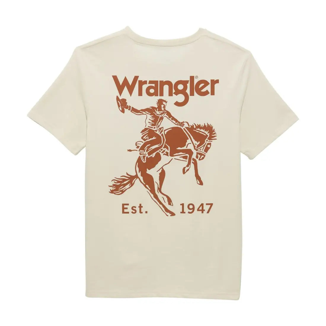 Wrangler Men’s Cream with Rust Bronco T-Shirt Small Men’s T-Shirt