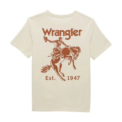 Wrangler Men’s Cream with Rust Bronco T-Shirt Small Men’s T-Shirt