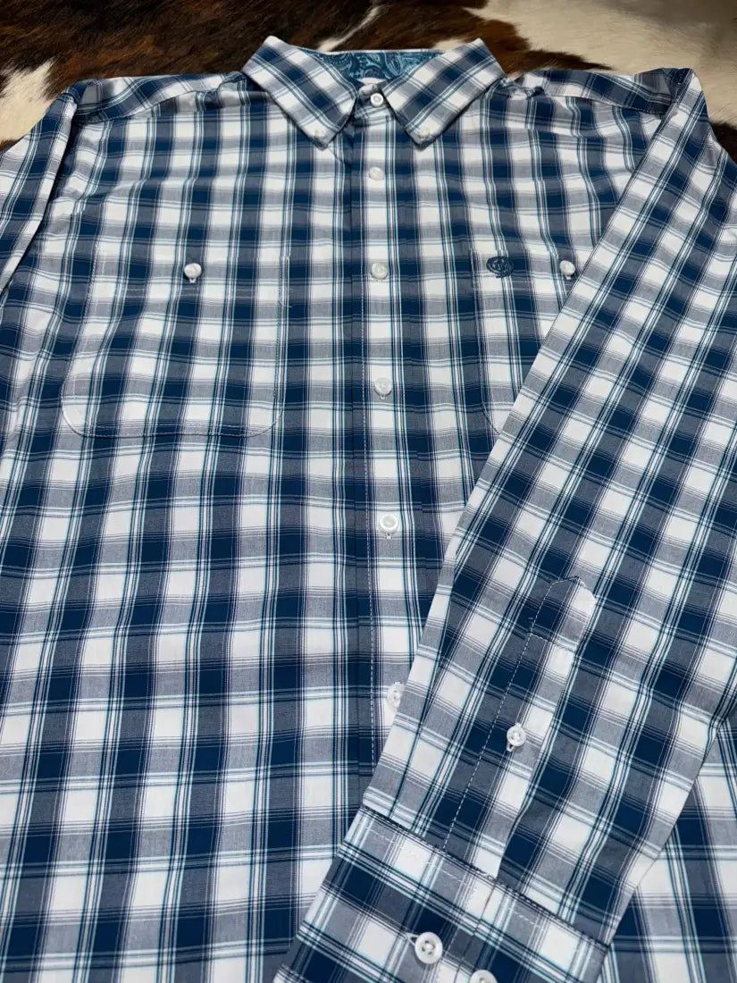 Wrangler Men’s George Strait Blue Plaid Western Shirt Small Men’s Western