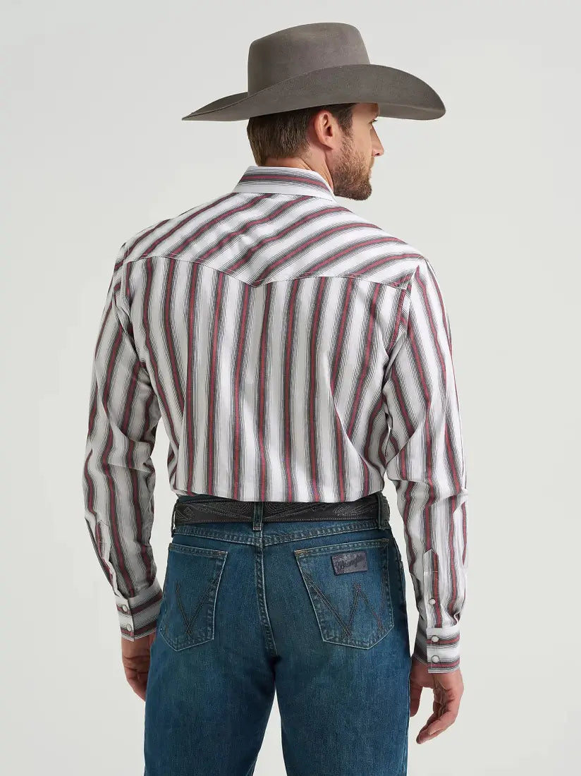 Wrangler Men’s White Stripe 20X Competition Western Shirt Men’s Western
