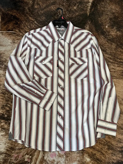Wrangler Men’s White Stripe 20X Competition Western Shirt Men’s Western