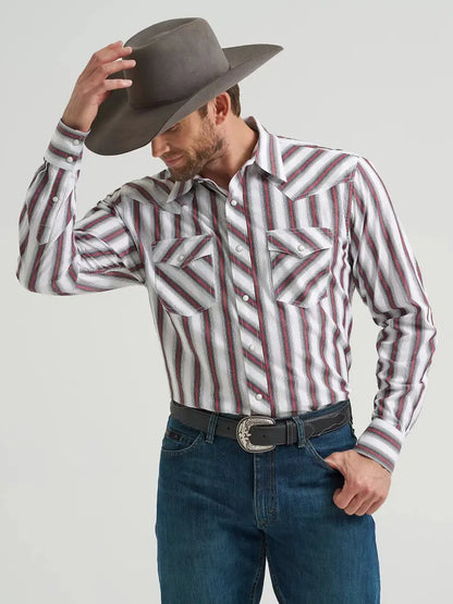 Wrangler Men’s White Stripe 20X Competition Western Shirt Men’s Western