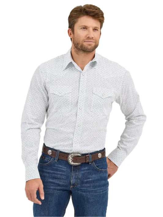 Wrangler Men’s White Turquoise Diamond 20X Competition Western Shirt Men’s Western