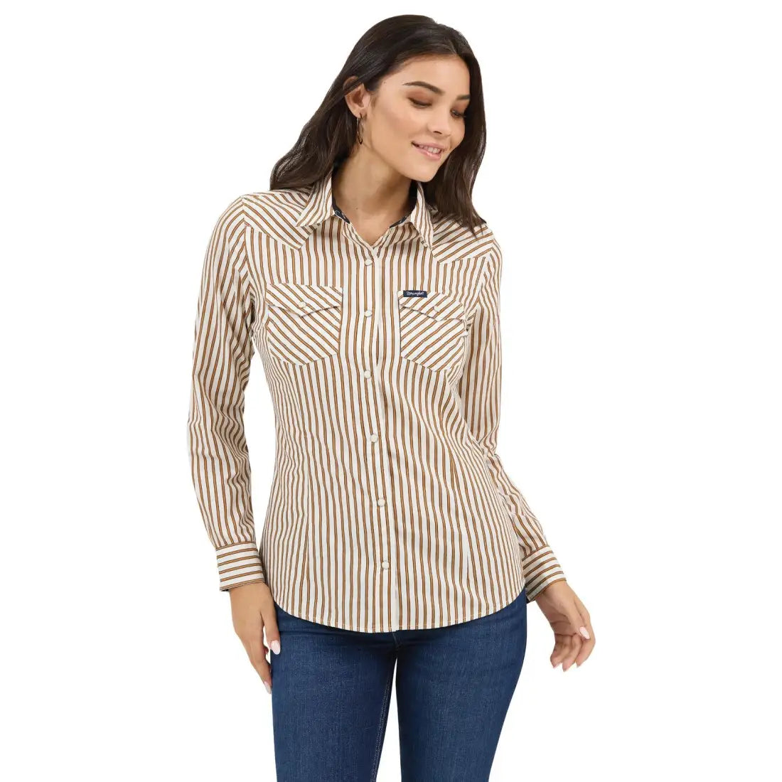 Wrangler Women’s Brown Stripe Retro Western Shirt Women’s Western