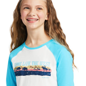 Ariat Girl's White/Sky Blue "Long Live The West" T-Shirt