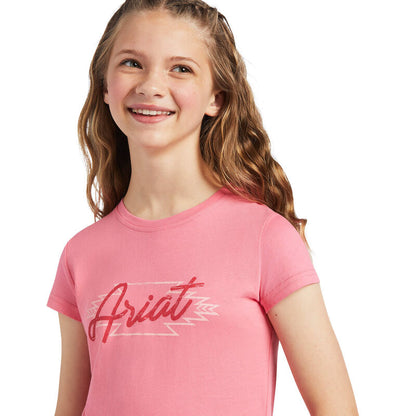 Ariat Girl's Pink/Confetti Bordered Logo T-Shirt