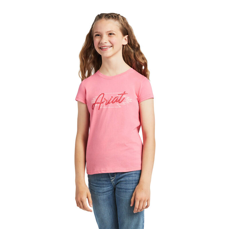 Ariat Girl's Pink/Confetti Bordered Logo T-Shirt