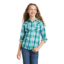 Load image into Gallery viewer, Ariat Girl&#39;s REAL Bayou Glacier Falls Teal Western Shirt
