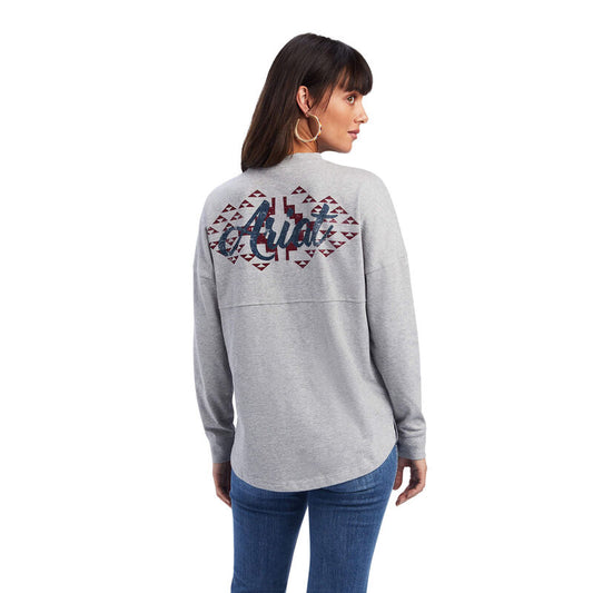 Ariat Women's REAL Gray Oversized Aztec Long Sleeve T-Shirt