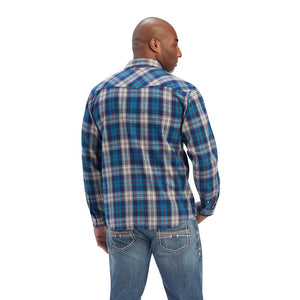 Ariat Men's Retro Blue Plaid Huntleigh Flannel Western Shirt