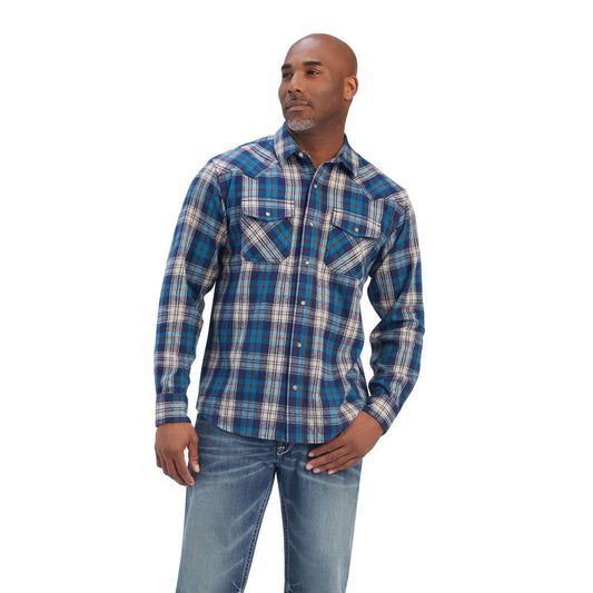 Ariat Men's Retro Blue Plaid Huntleigh Flannel Western Shirt