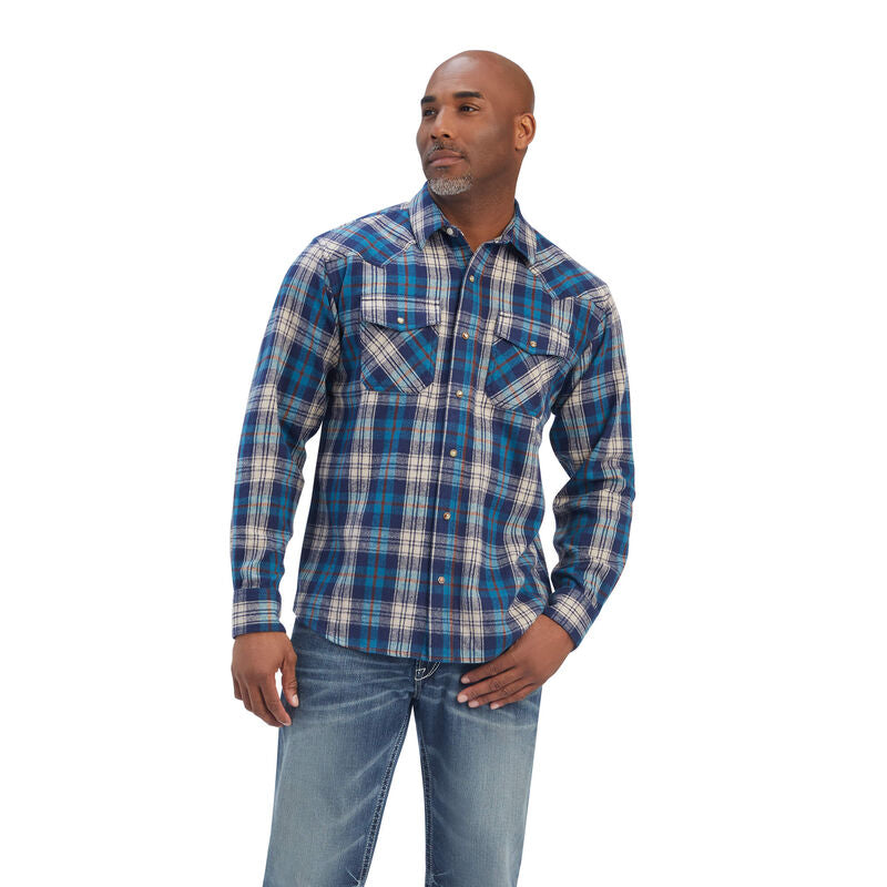 Ariat Men's Retro Blue Plaid Huntleigh Flannel Western Shirt