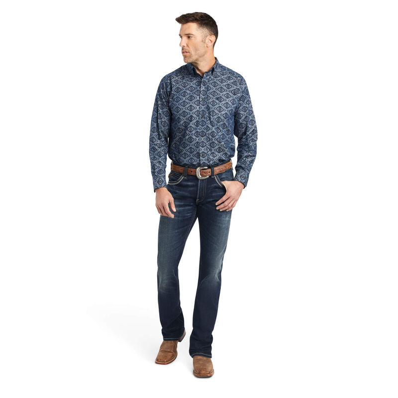 Ariat Men's Chambray Blue Jacquard Keanu Western Shirt