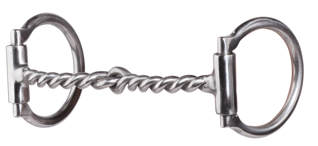 Two-piece twisted wire mouthpiece is more aggressive than a smooth mouth.