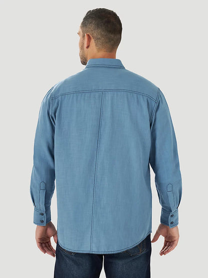 Wrangler Men's Big & Tall Retro Modern Fit Blue Denim Western Shirt