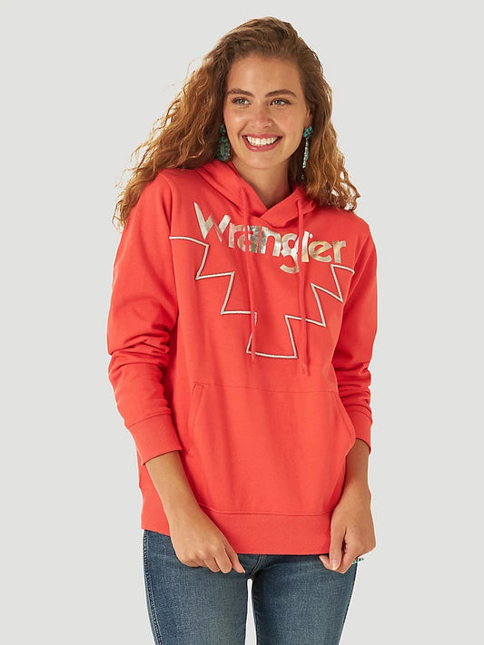 Wrangler Women's Retro Metallic Logo Coral/Pink Hoodie