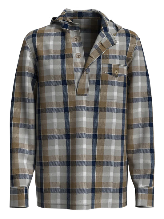 Wrangler Men's Sesame Plaid Quarter Button Pullover Hoodie