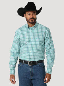 Wrangler Men's Green & White Plaid Western Shirt