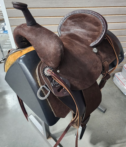 Demo. Double J Tall Pro - Rancher Rise Barrel Racer 14" Barrel Saddle- Standard Tree