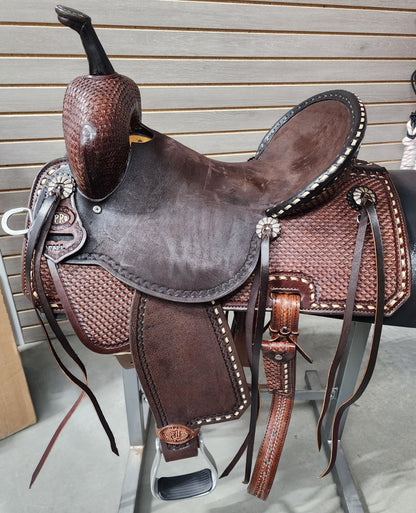 Double J Tall Pro - Rancher Rise Barrel Racer 14" Barrel Saddle- Standard Tree