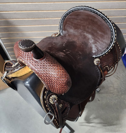 Double J Tall Pro - Rancher Rise Barrel Racer 14" Barrel Saddle- Standard Tree