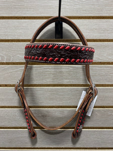 Performance Pony Browband Headstall - Chocolate with Red Buckstitch