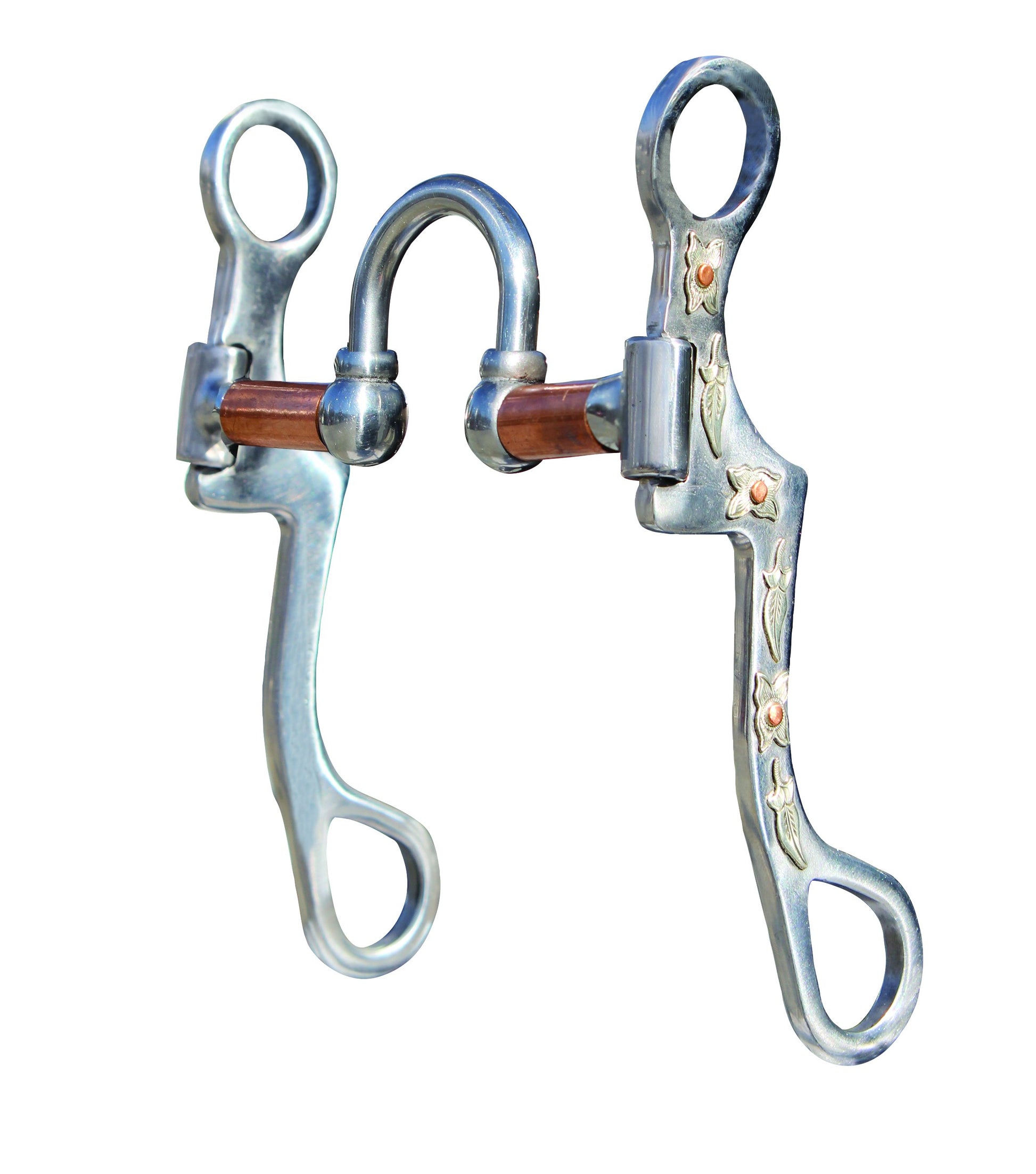 The four moving parts allow the horse to respond to subtle rein pressure which greatly reduces heavy rein handling. Copper bars keep the horses mouth moist. This bit can be used in any western discipline. Port: 2"